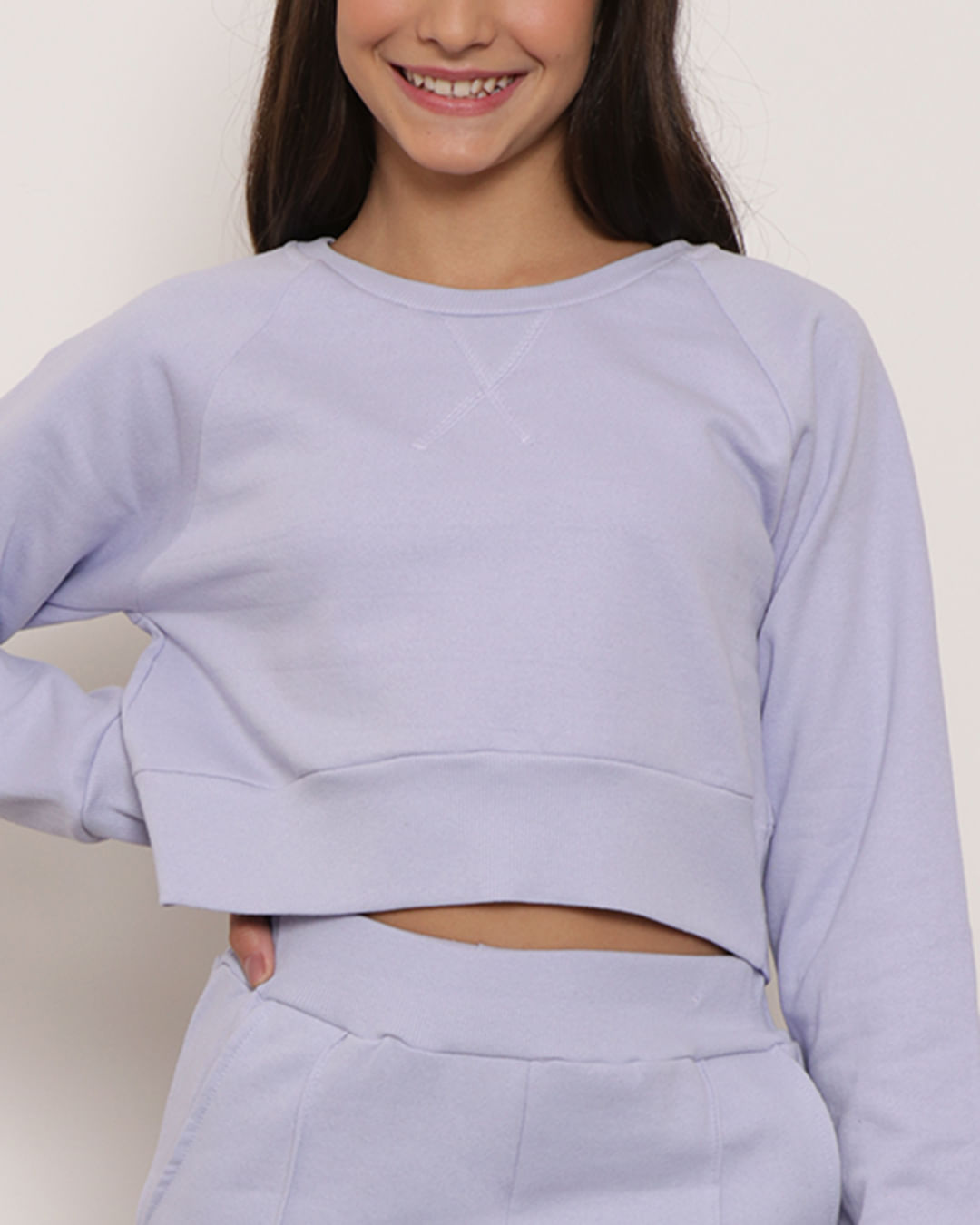 Blusa Moletom Juvenil Cropped Manga Longa Lilás-1751910592581