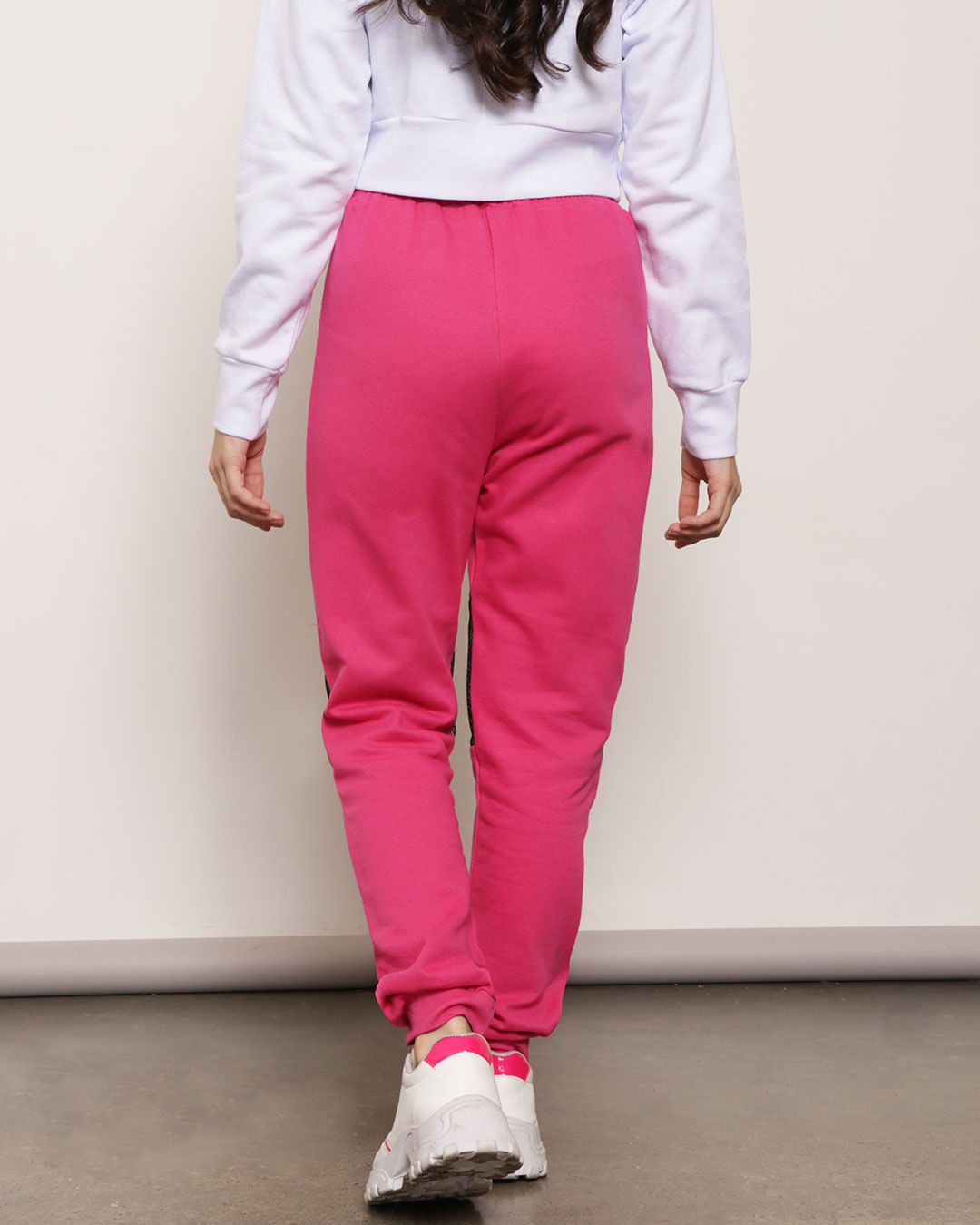 Calça Moletom Juvenil Cool Girl Com Recorte Telado Rosa-1751924195382