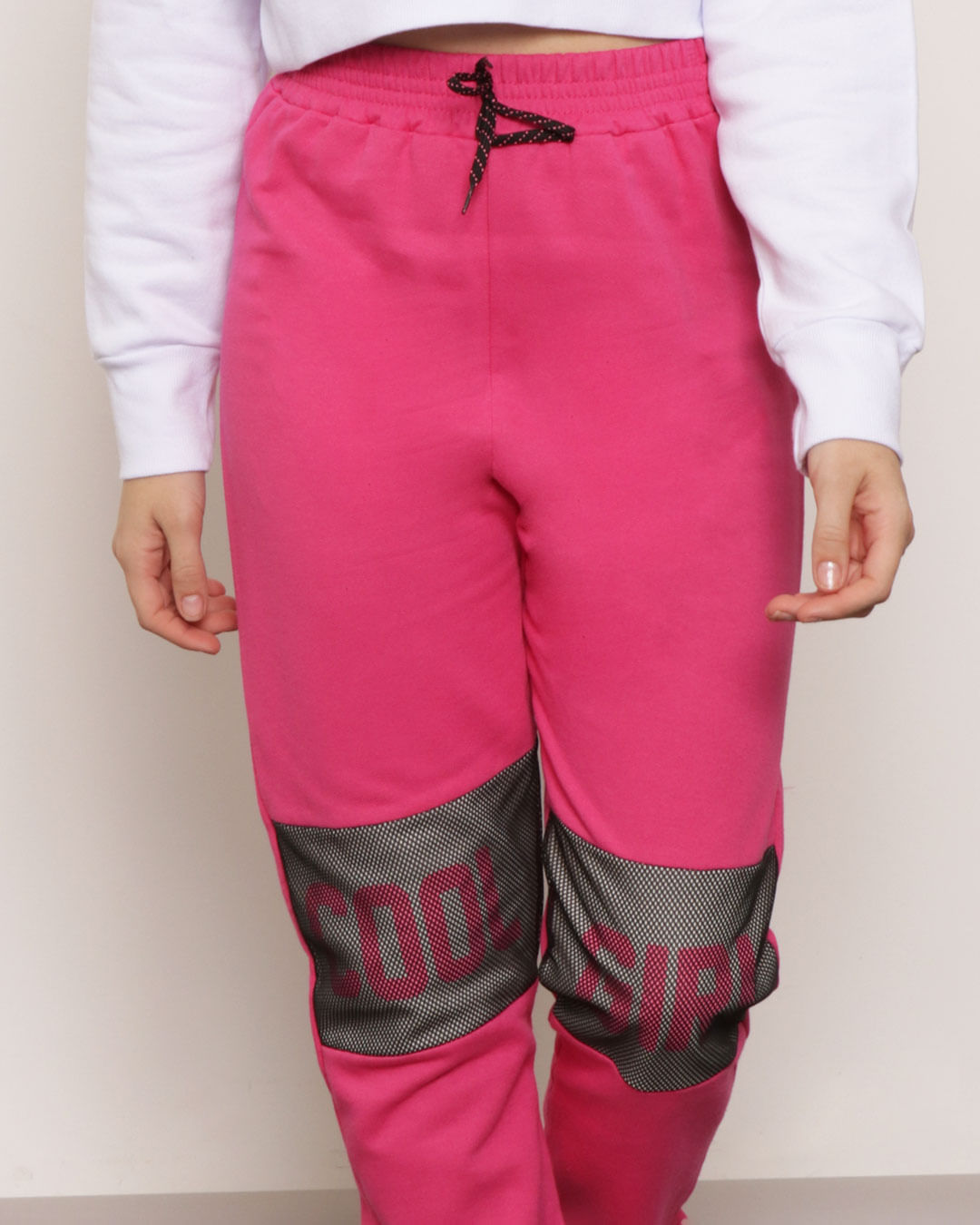 Calça Moletom Juvenil Cool Girl Com Recorte Telado Rosa-1751924197815