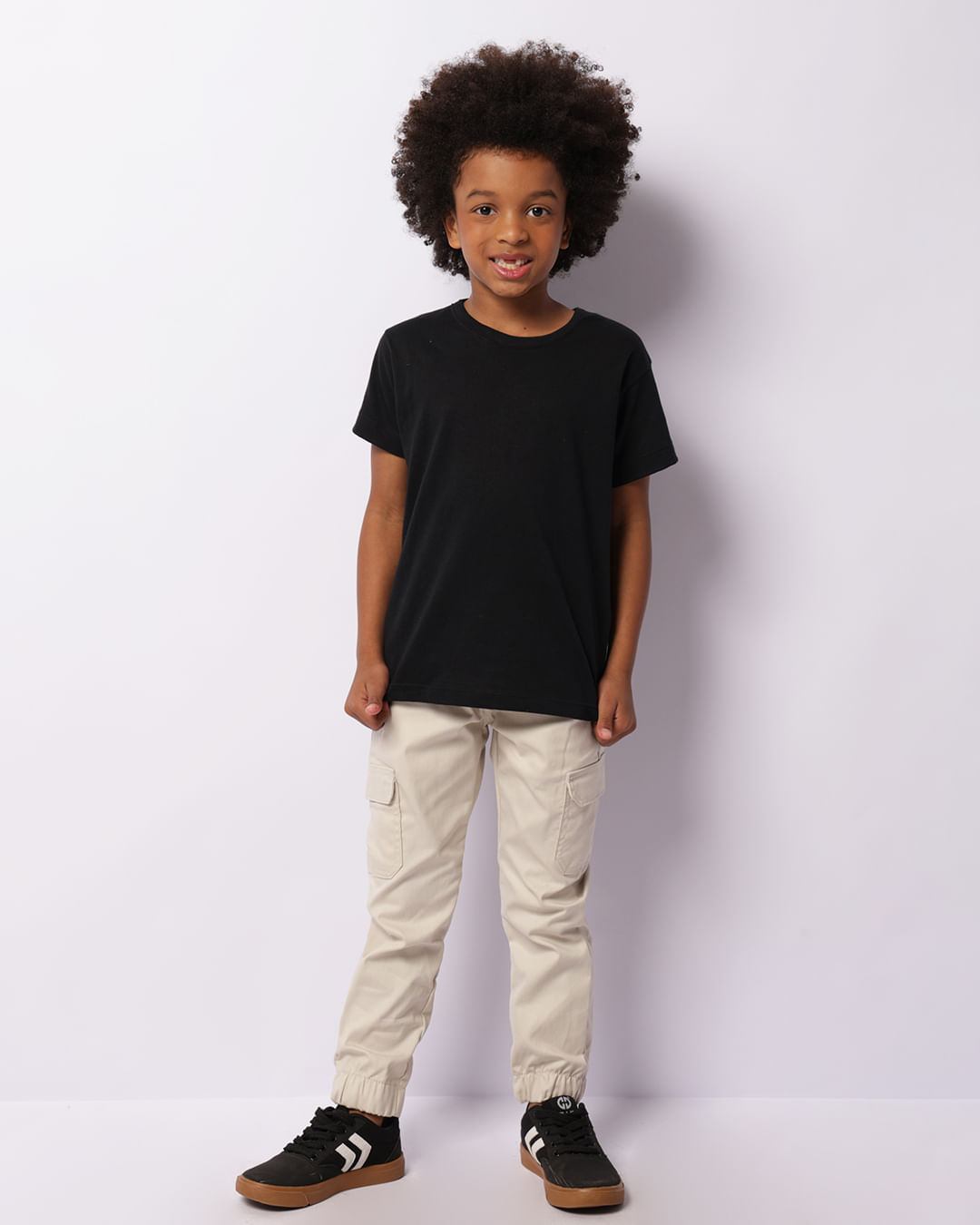 Calça Infantil Sarja Jogger Cargo Bege Claro-1751926008436