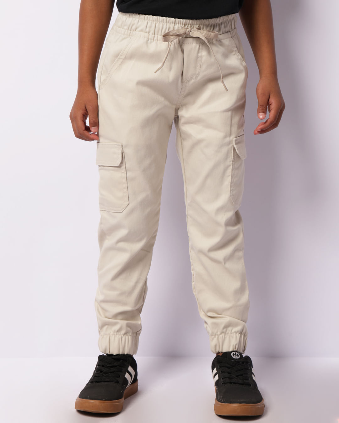 Calça Infantil Sarja Jogger Cargo Bege Claro-1751926233715