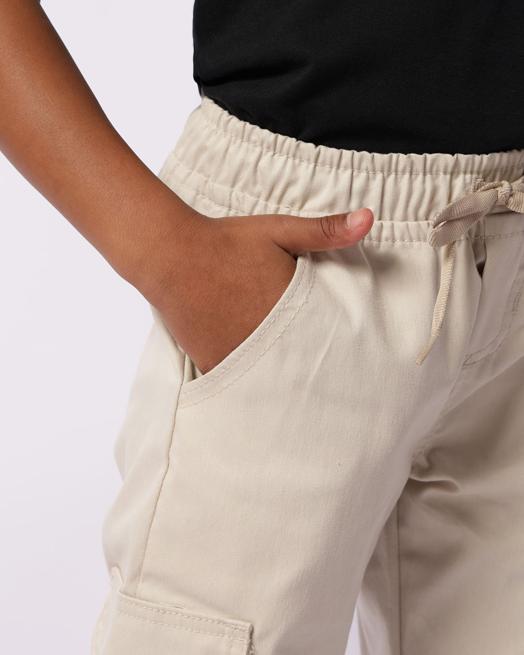 Calça Infantil Sarja Jogger Cargo Bege Claro-1751926240926