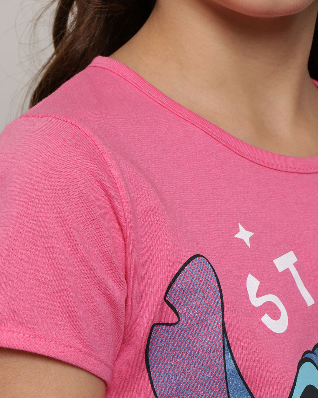 Blusa Infantil Disney Stitch Manga Curta Rosa-1751935339889