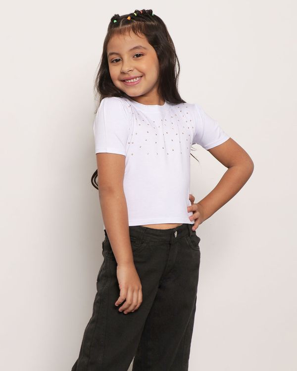 Blusa Infantil Manga Curta Bufante Strass Branca 8