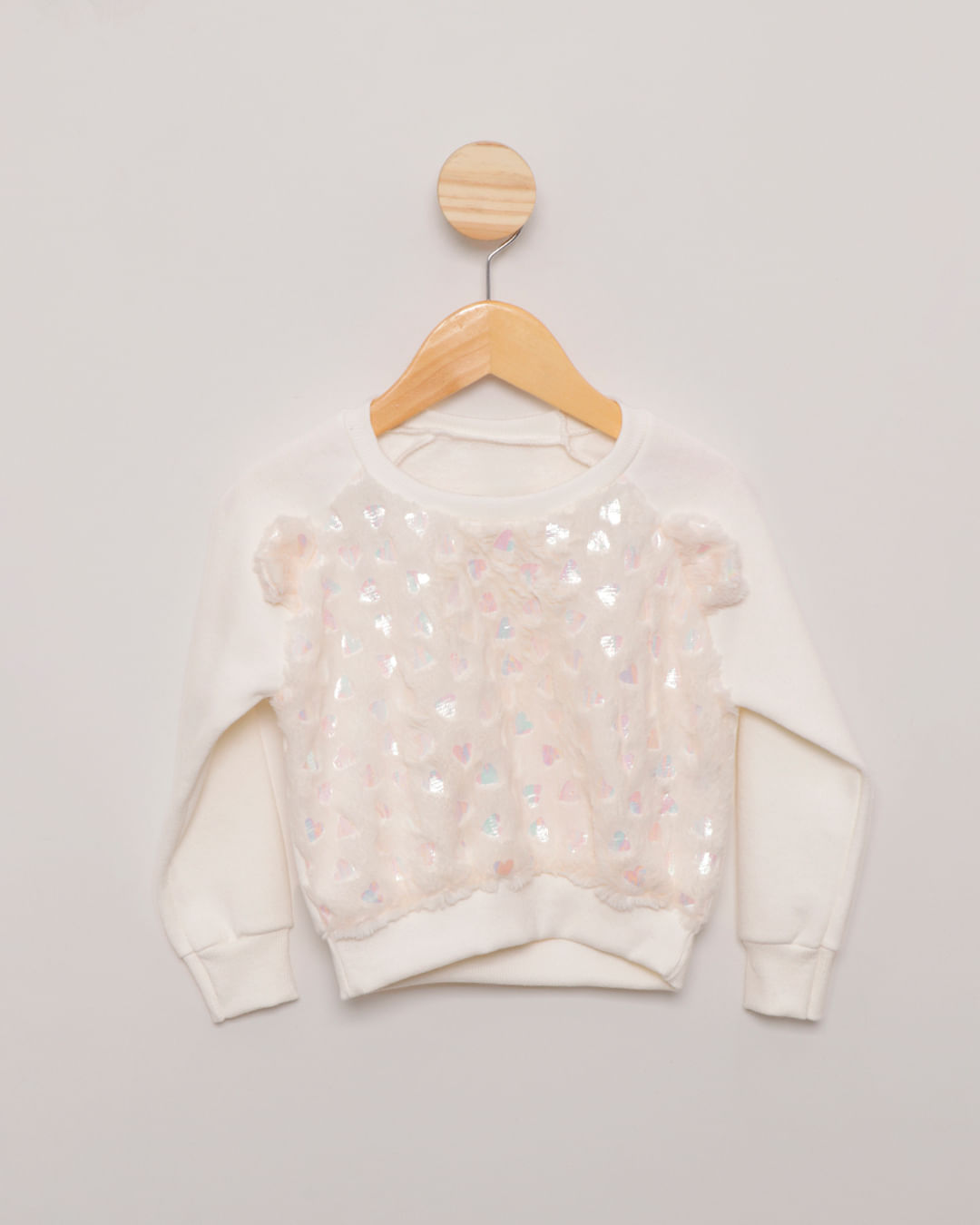 Blusão Moletom Bebê Manga Longa Pelinho Com Corações Off White-1751975583609