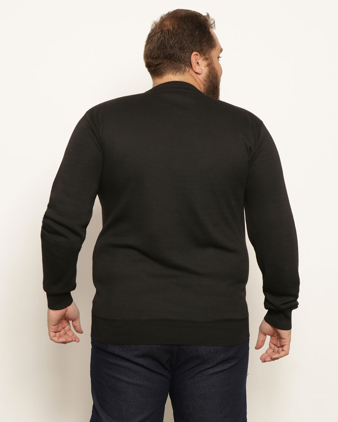 Suéter Plus Size Masculino Tricô Manga Longa Preto-1751977977017
