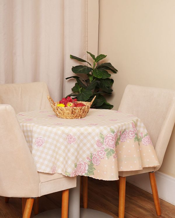 Toalha de Mesa Redonda Raner 140cm Estampada Floral Bege UN