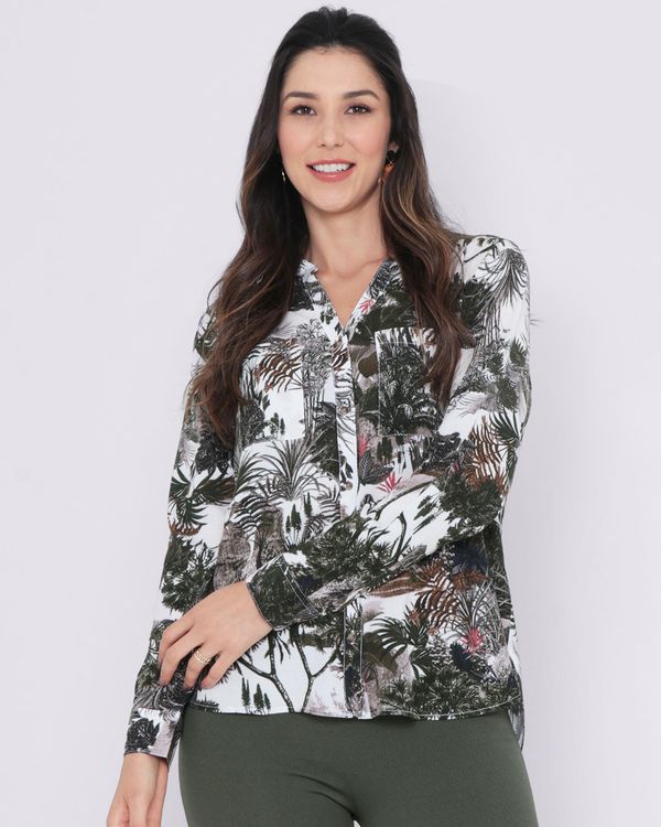 Camisa Feminina Viscose Floral Branca G