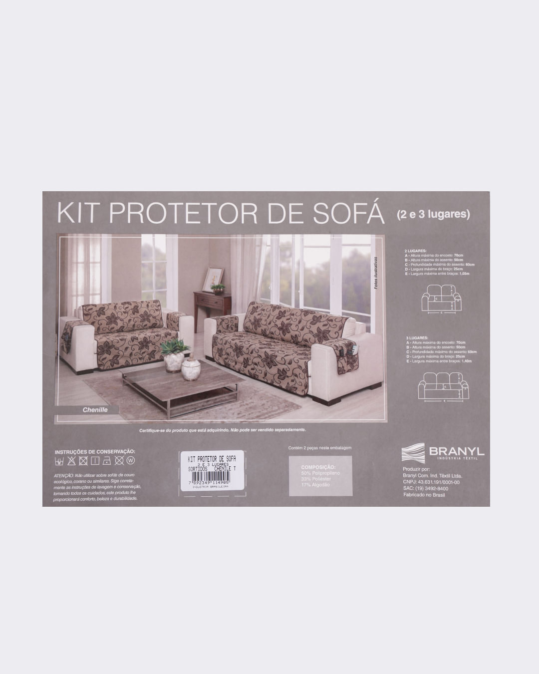 Kit Protetor Sofá 2 e 3 Lugares Branyl Texturizado Preto-1752491489671