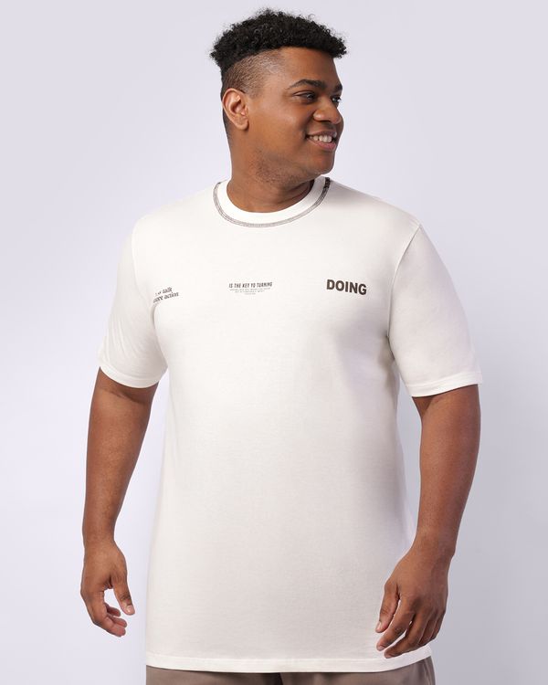 Camiseta Plus Size Masculina com Estampa Manga Curta Off White G2