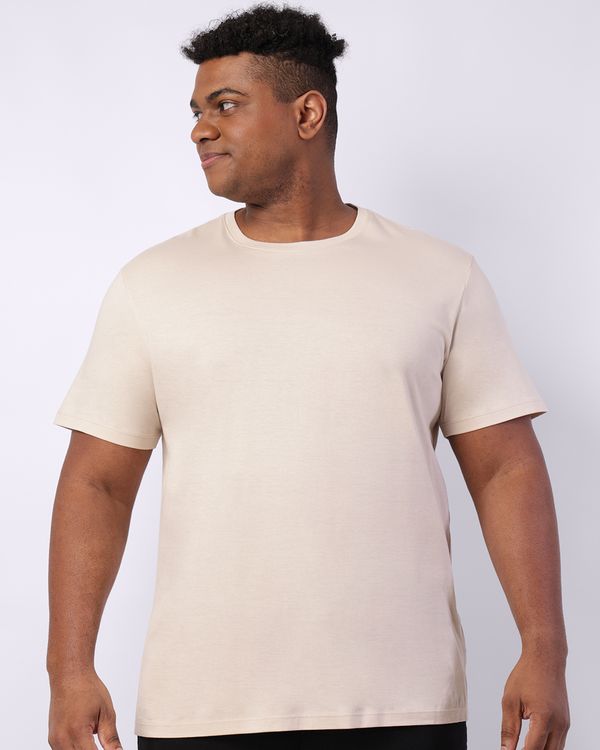 Camiseta Plus Size Masculina Algodão Peruano Bege G4