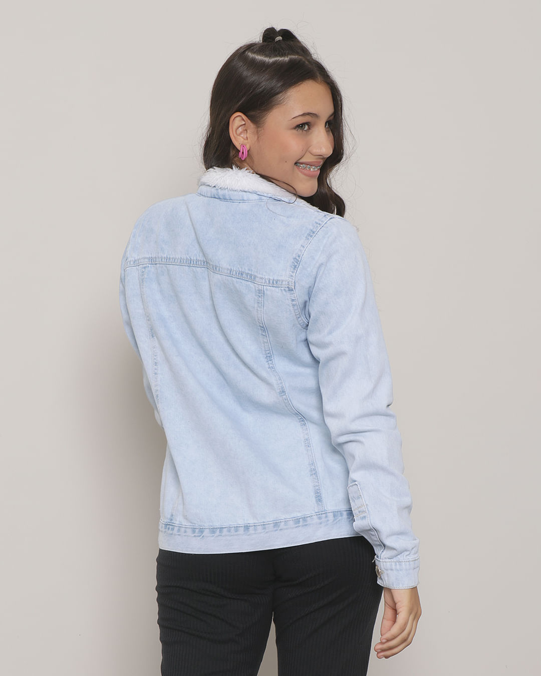 Jaqueta Jeans Juvenil com Sherpa Azul-1752679689157