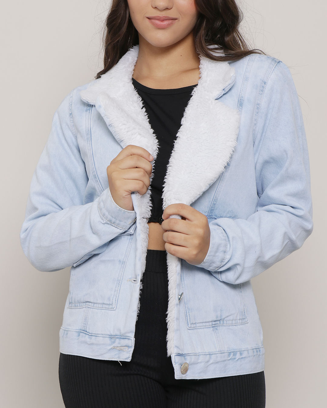 Jaqueta Jeans Juvenil com Sherpa Azul-1752679693497