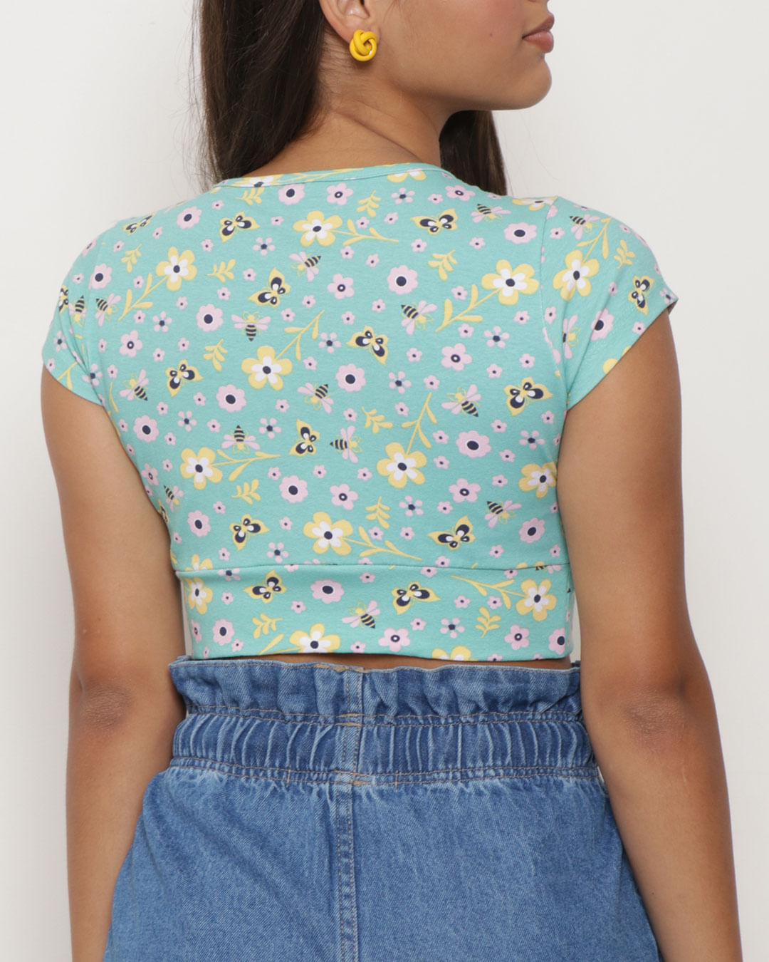 Blusa Cropped Juvenil Barra Torcida Floral Verde-1752680543364