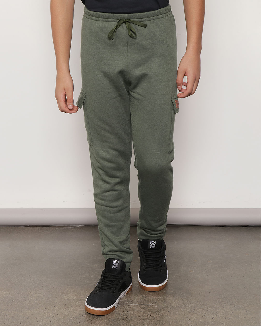 Calça Moletom Juvenil Bolso Cargo Jogger Verde-1752681175938