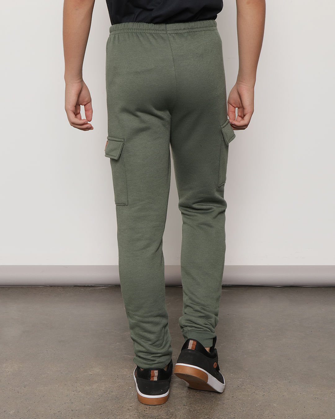 Calça Moletom Juvenil Bolso Cargo Jogger Verde-1752681182259