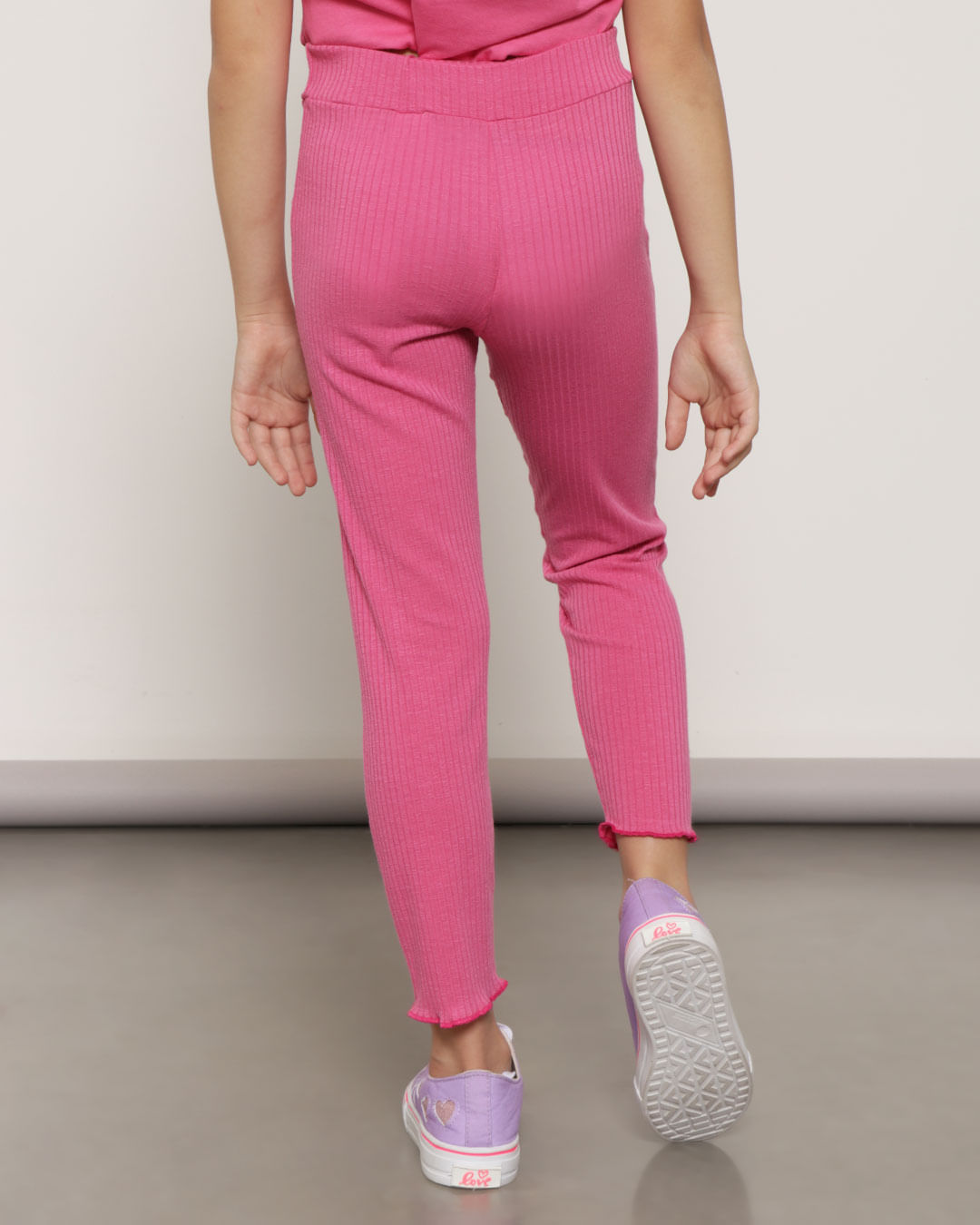 Calça Infantil Legging Canelada Frufru Rosa-1752682890794