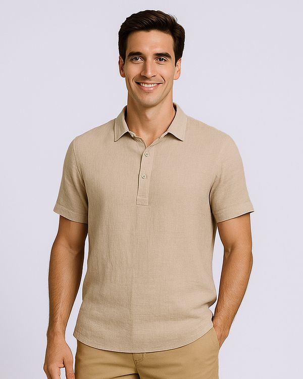 Bata Masculina Algodão Manga Curta Bege 2