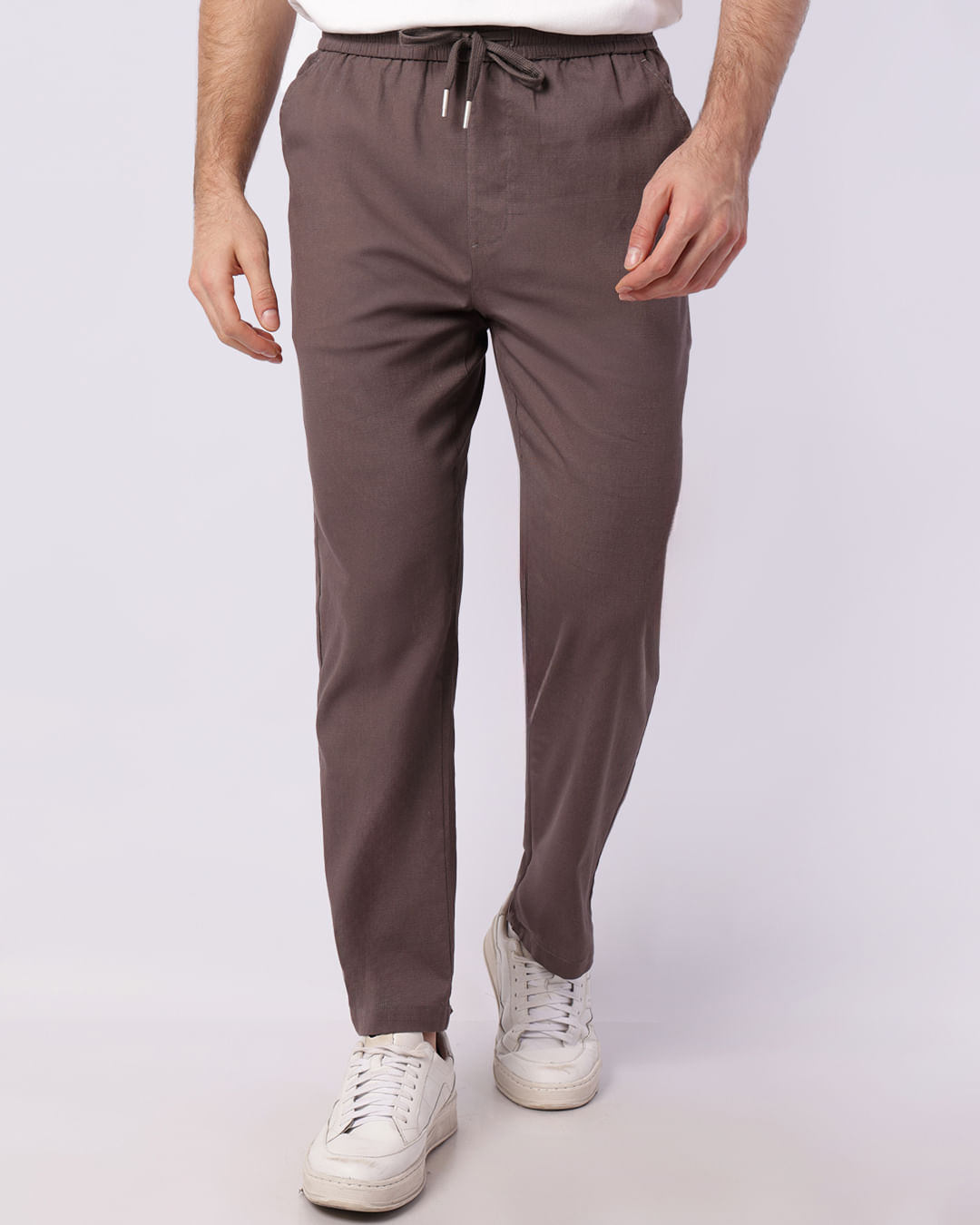 Calça Masculina Reta com Cordão Cinza-1753282096257