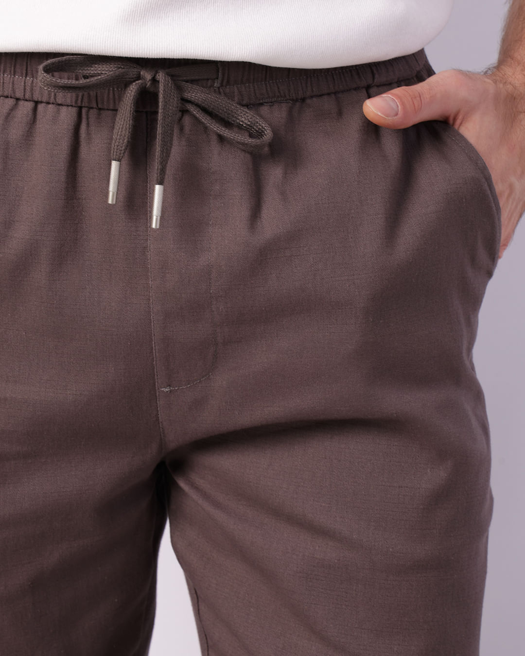 Calça Masculina Reta com Cordão Cinza-1753282109889