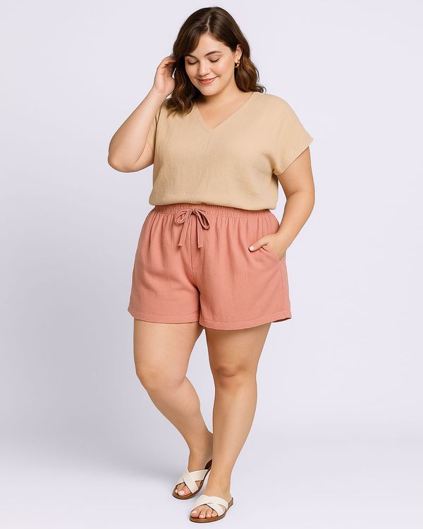 Short Plus Size Feminino Curto com Cordão Rosa G1