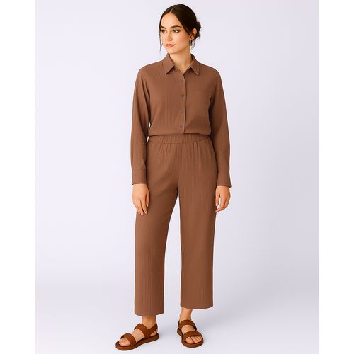 Calça Feminina Berry & Co. Algodão Texturizada Marrom