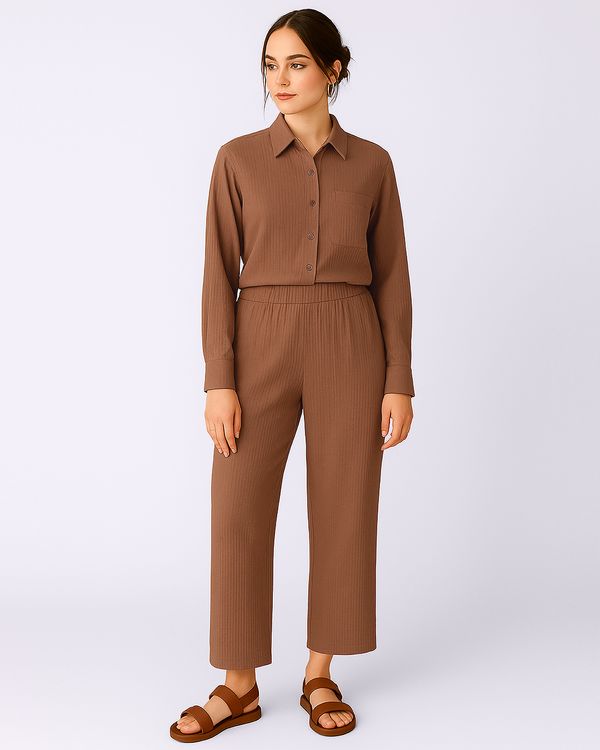 Calça Feminina Algodão Berry & Co. Texturizada Marrom P