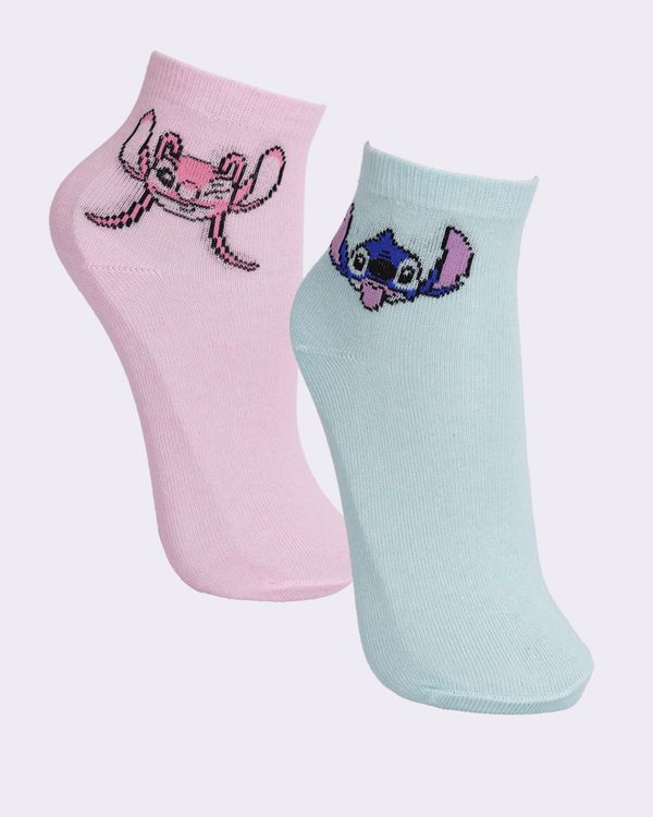Kit 2 Pares de Meia Infantil Disney Stitch Cano Curto Rosa 26 A 29