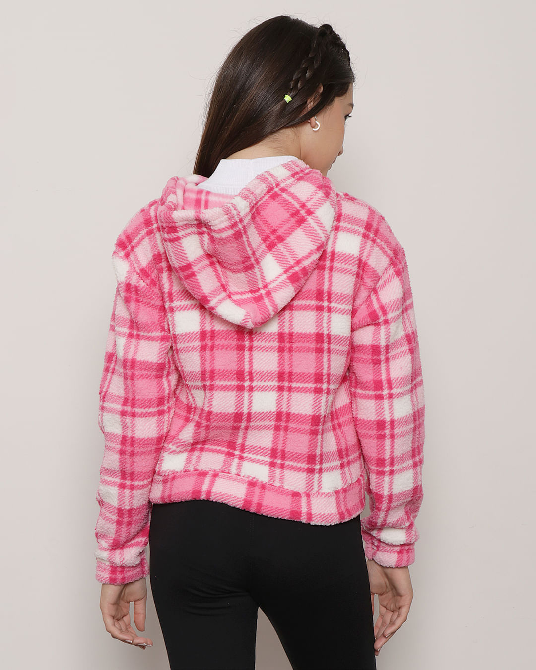 Jaqueta Juvenil Sherpa Xadrez Rosa-1753891017411