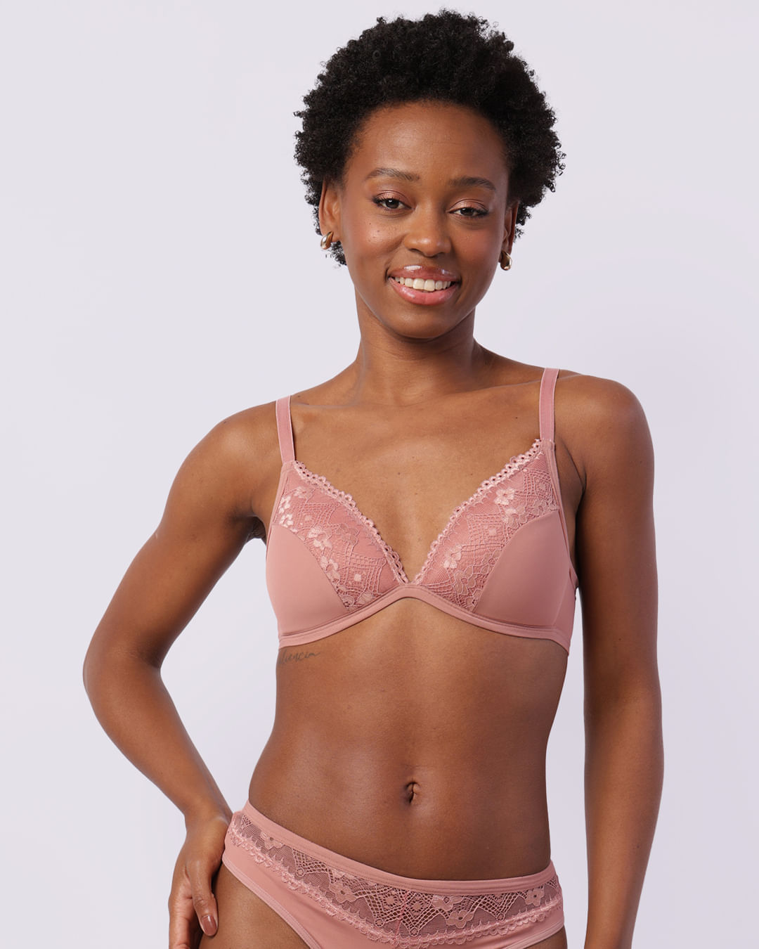 Sutiã Feminino Triangulo com Renda Rosa