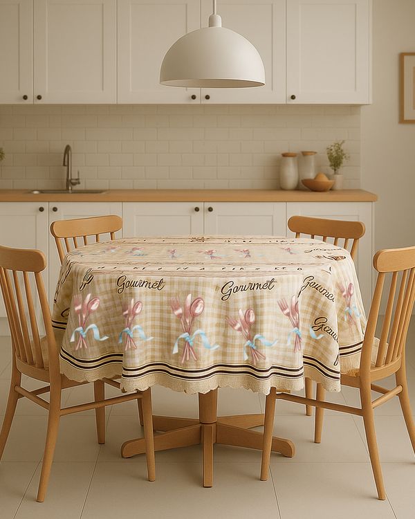Toalha de Mesa Redonda Raner 140cm Estampada Bege UN