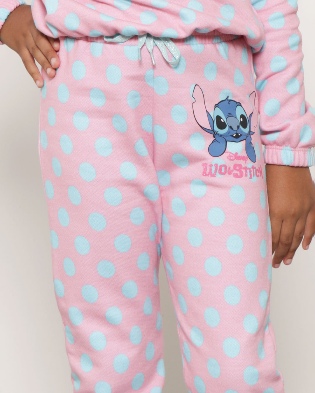 Calça Moletom Infantil Estampa Stitch Disney Poá Rosa-1754076547990