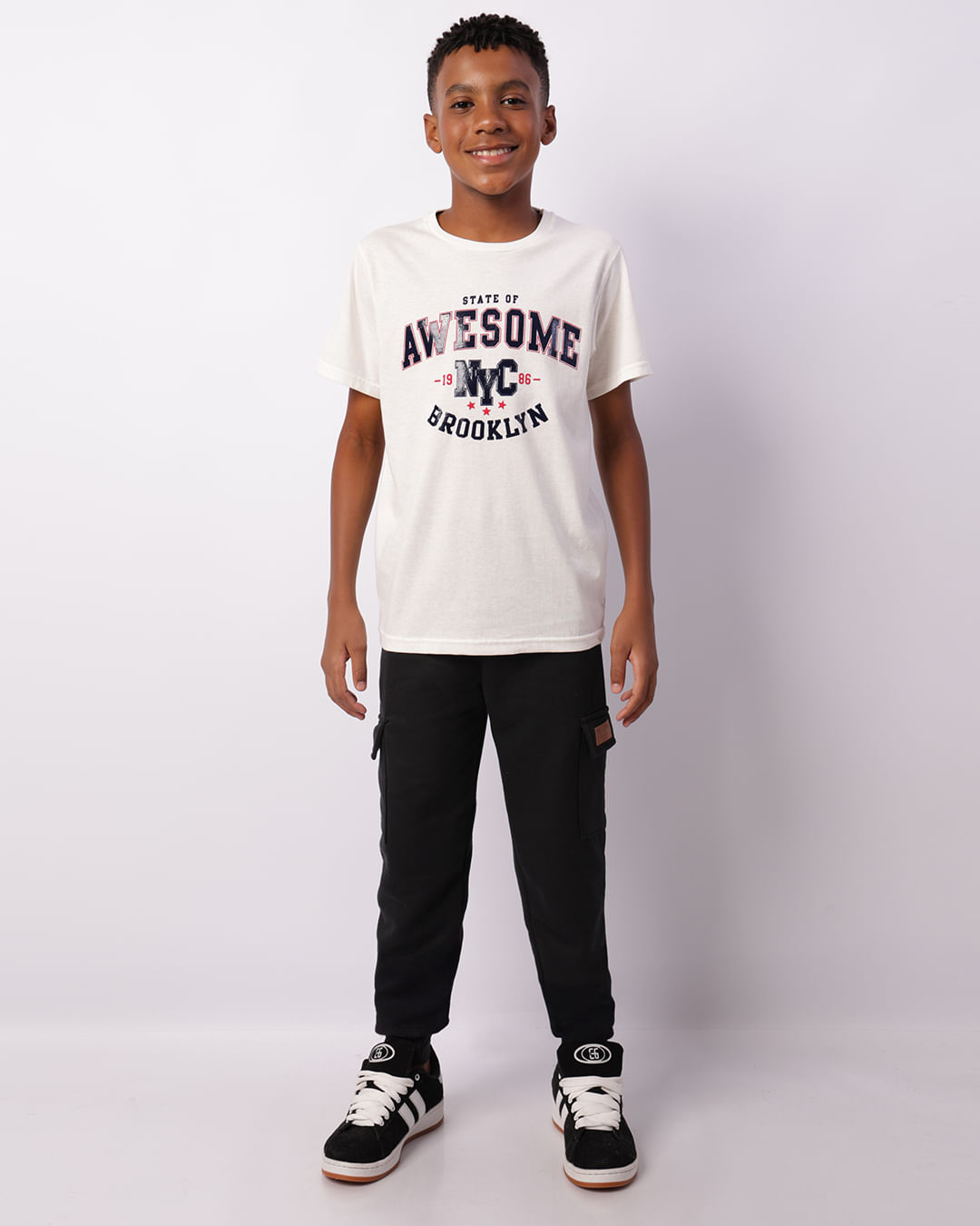 Calça Moletom Juvenil Bolso Cargo Preta
