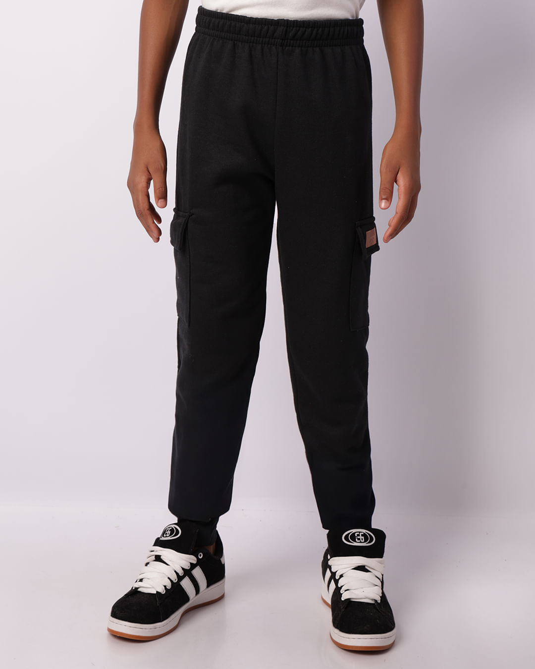 TROCAR FOTO - Calça Moletom Juvenil Bolso Cargo Preta-1754076640690