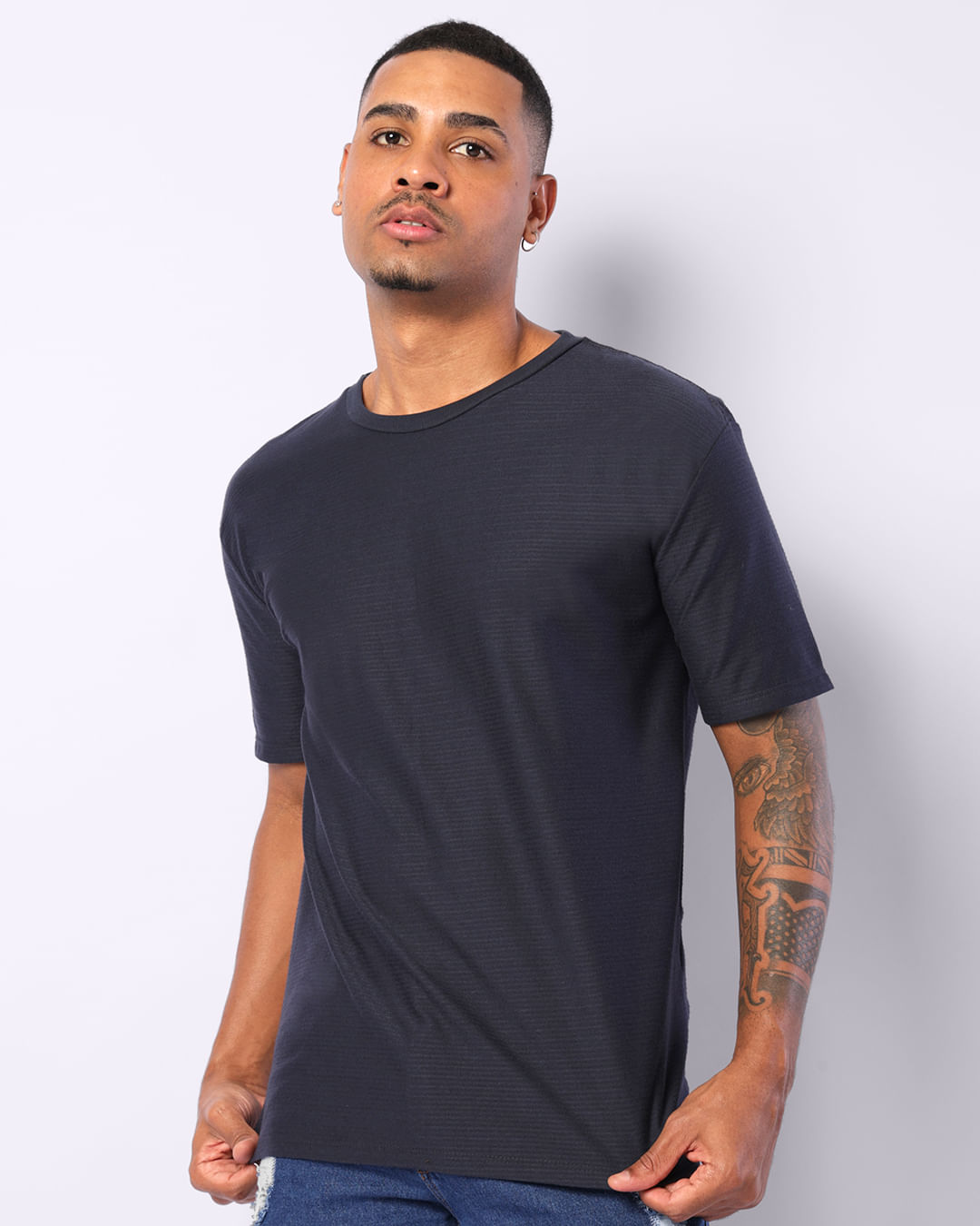 Camiseta Masculina Texturizada Manga Curta Marinho