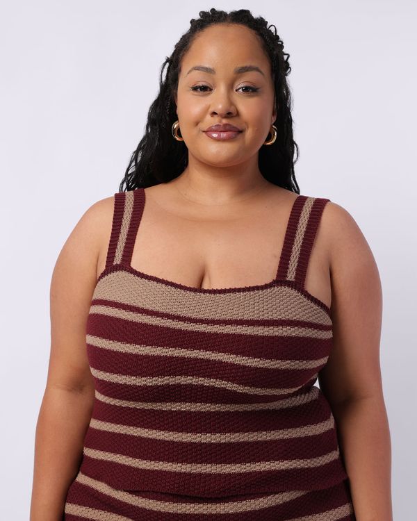 Regata Plus Size Feminina Tricô Listrada Vinho G3