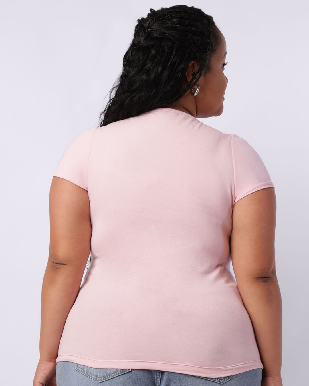 Blusa Plus Size Feminina Básica Manga Curta Rosa-1754925260016