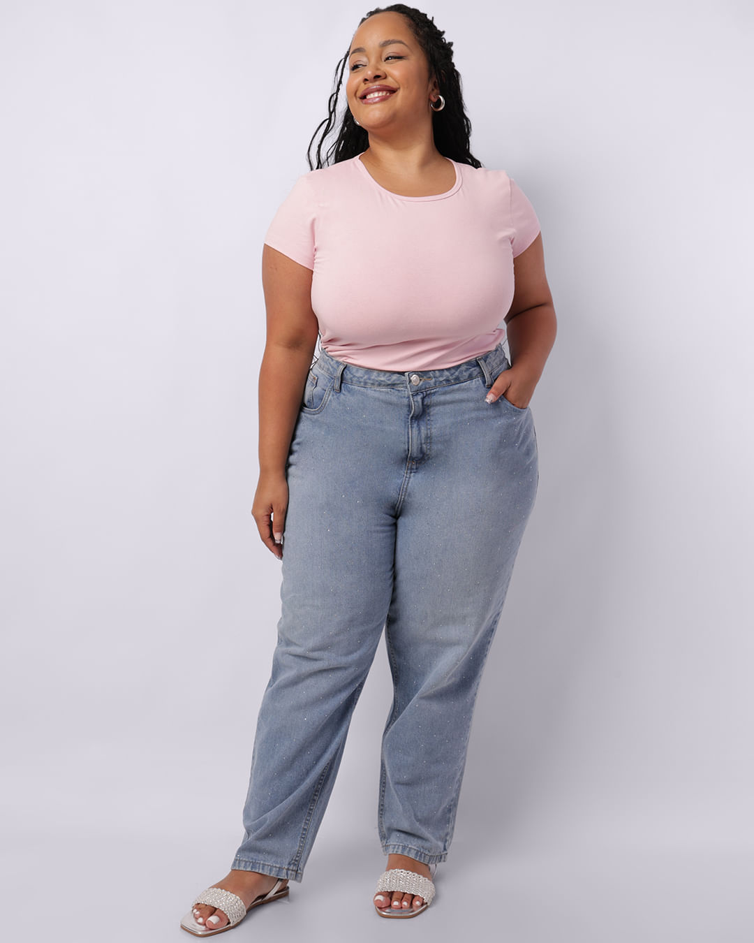 Blusa Plus Size Feminina Básica Manga Curta Rosa-1754925236781
