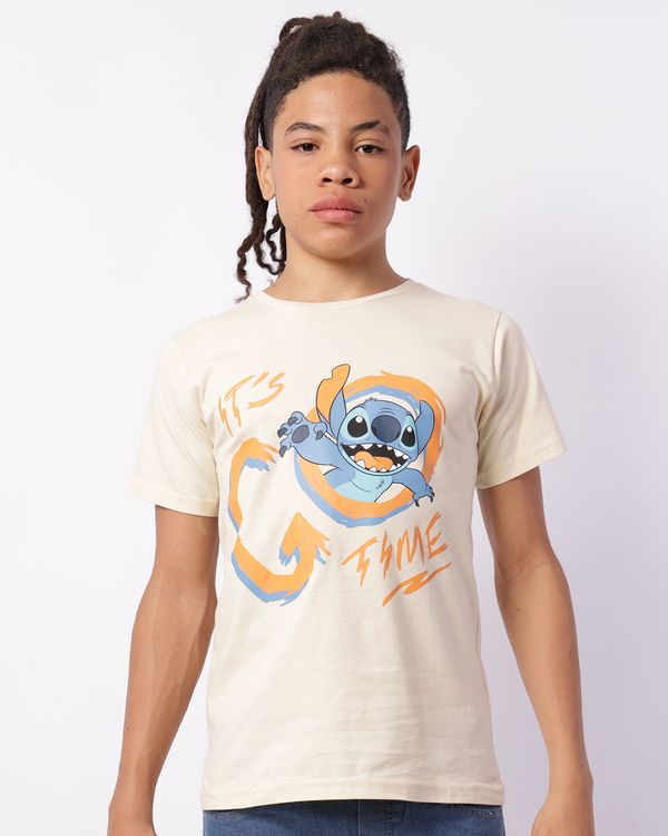 Camiseta Juvenil Disney Stitch Algodão com Estampa Bege 16