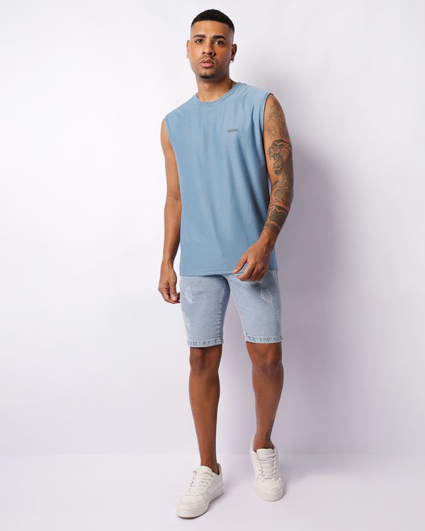 ​Bermuda Jeans Masculina Reta Com Puídos Azul 46