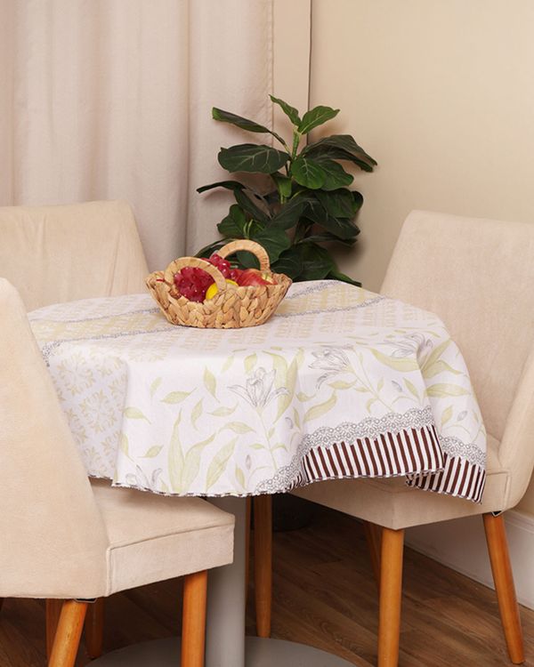 Toalha de Mesa Redonda Raner 140cm Estampada Branca UN