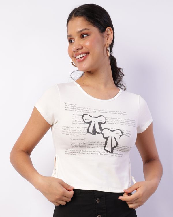 Blusa Feminina Cropped com Estampa Abertura Lateral Off White M