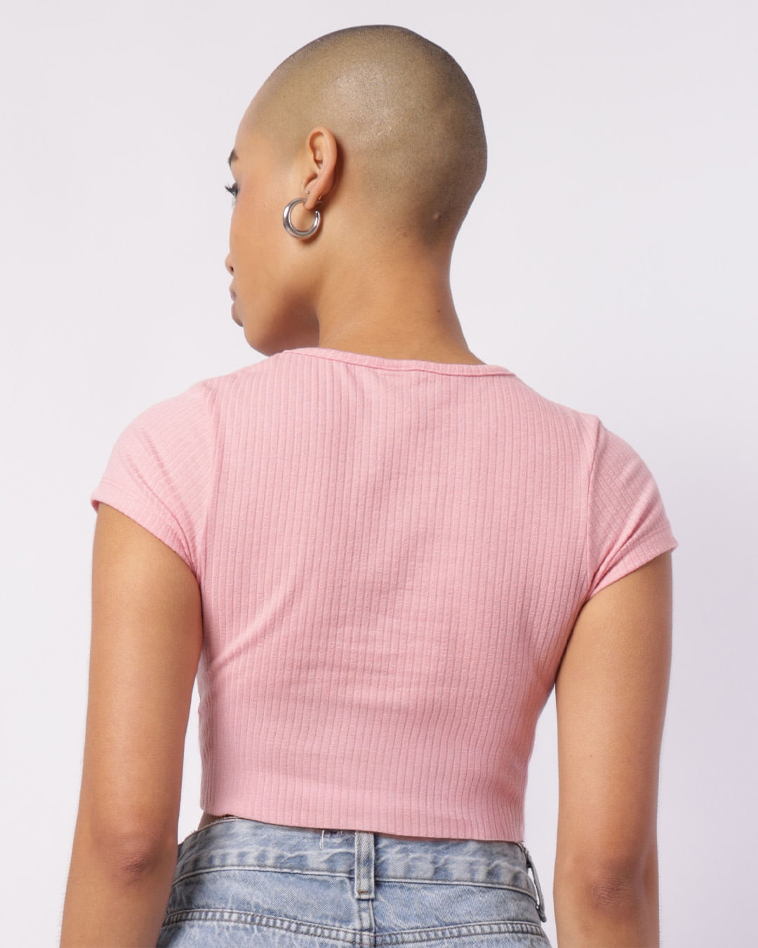 Blusa Cropped Feminina Canelada com Colissê Rosa -1755615227565