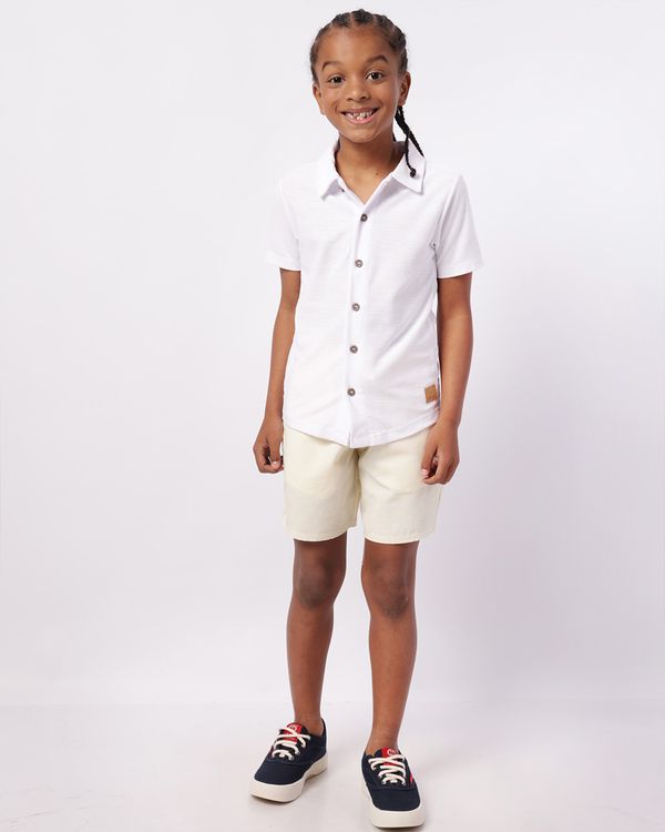 Bermuda Infantil Reta com Bolsos Listrada Amarela 4