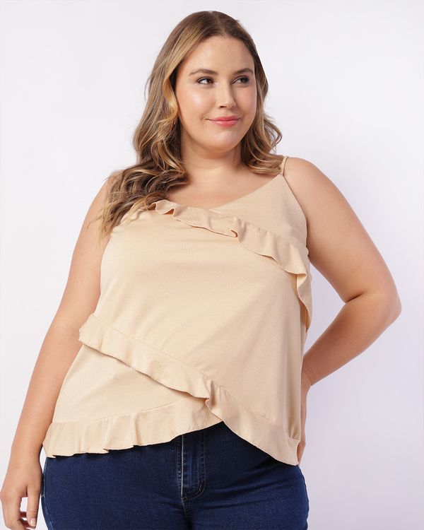 Regata Plus Size Feminina com Alcinha Babados Bege G1
