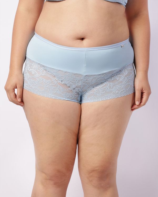 Calcinha Plus Size Feminina Caleçon com Renda Azul 46