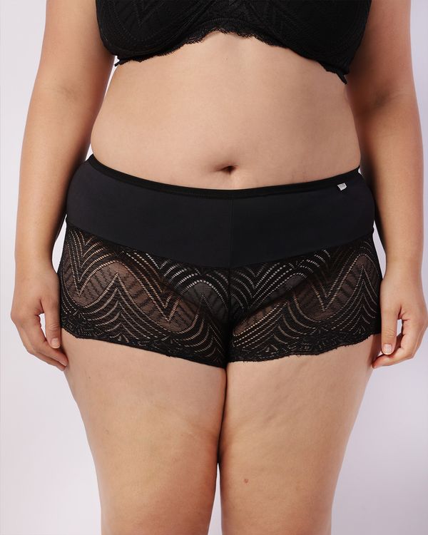 Calcinha Plus Size Feminina Caleçon com Renda Preta 46
