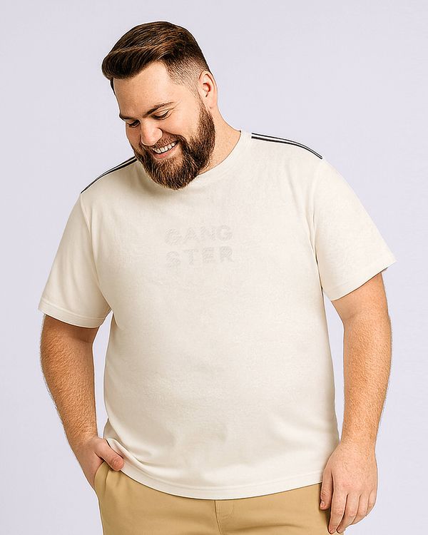Camiseta Plus Size Masculina Gangster Texturizada Off White G2