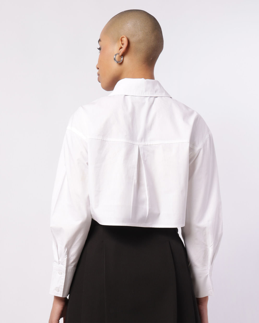 Camisa Feminina Cropped Algodão Manga Longa Branca-1755700347869