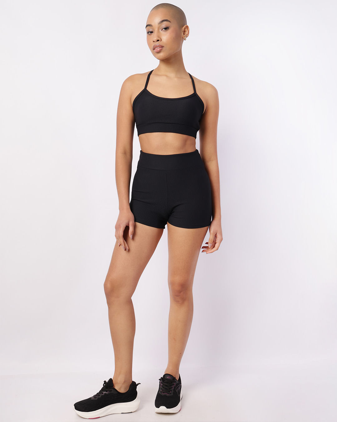 Top Fitness Feminino Fitter Canelado com Bojo Removível Preto-1755801194859